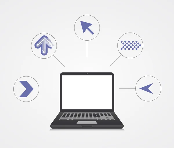 Vector digital marketing. Laptop with sample icons — Stockvector