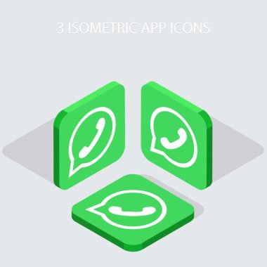 Vector modern 3 isometric telephone app icons clipart