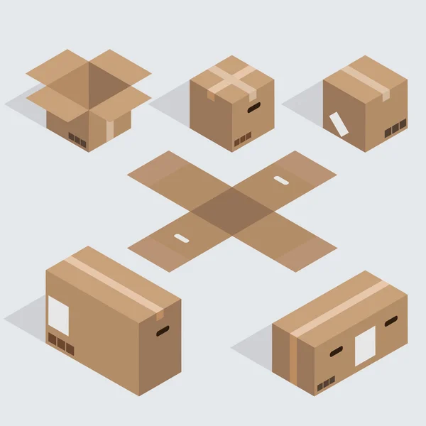 Vector modern isometric cardboard icons set — Stock Vector