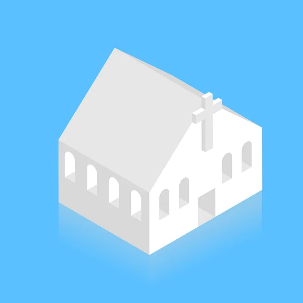 Vetor moderna igreja isométrica branca em azul —  Vetores de Stock