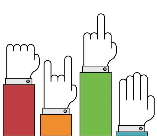 Vecteur moderne ligne mince mains plates gestes ensemble — Image vectorielle