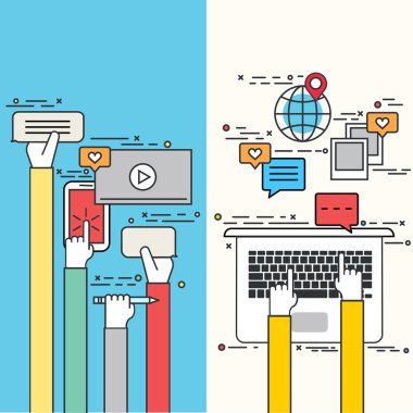 Vektör modern düz tasarımı sosyal ağ
