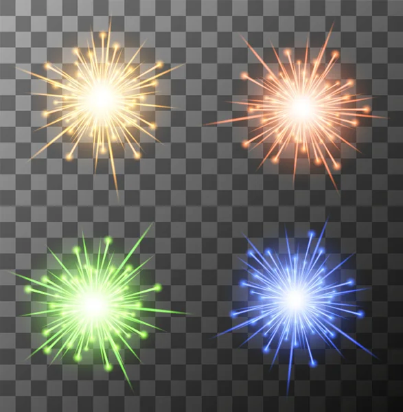 Vector moderne fireworks ingesteld op monster achtergrond — Stockvector