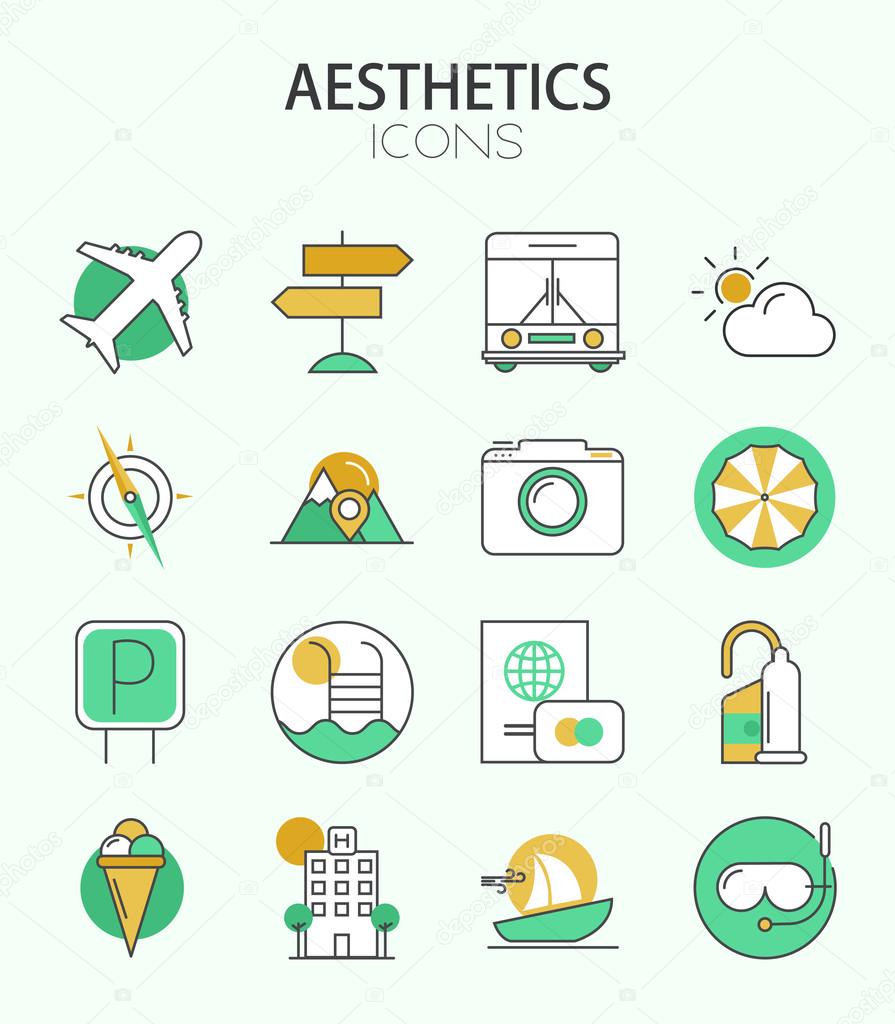 Vector modern thin line flat design of icons set. Travel and tourism , infographic collection