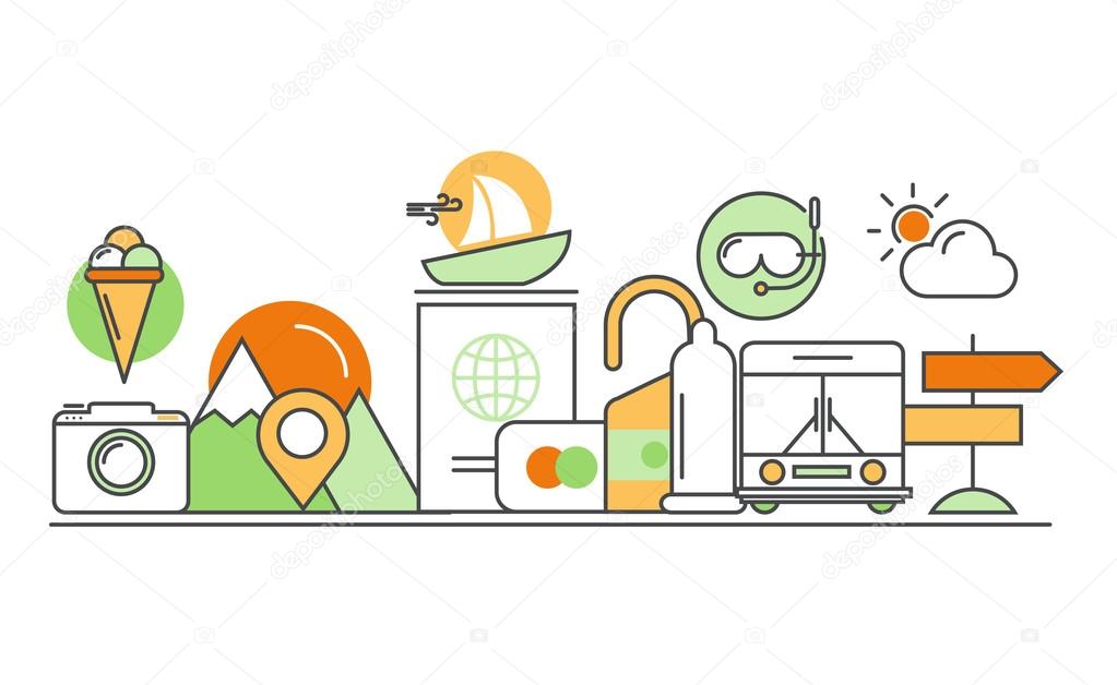 Vector modern thin line flat design of icons set. Travel and tourism , infographic collection