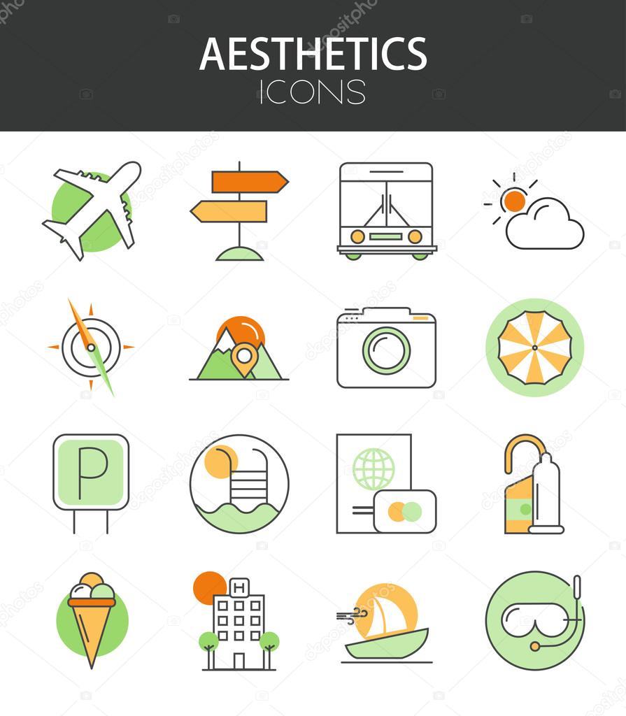 Vector modern thin line flat design of icons set. Travel and tourism , infographic collection