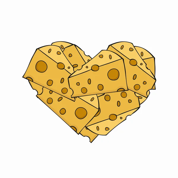 Vector de queso moderno en un corazón en blanco — Vector de stock