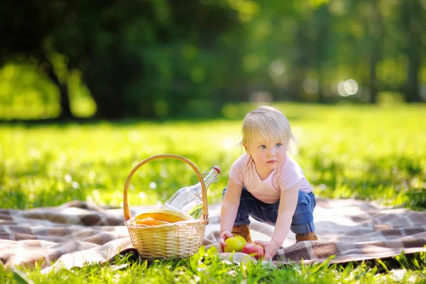 Toddler chłopiec w słoneczny park — Zdjęcie stockowe