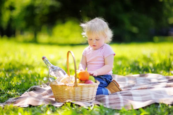 Niño pequeño haciendo un picnic en el parque — Foto de Stock