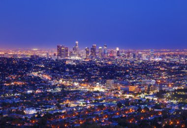 Downtown Los Angeles Skyline gece görünümü