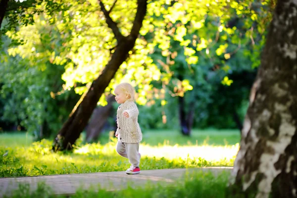 Toddler chłopiec biegną w parku — Zdjęcie stockowe