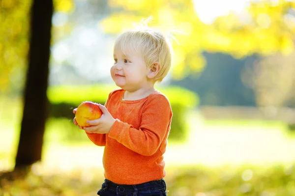 Niño comiendo pera fresca bio — Foto de Stock