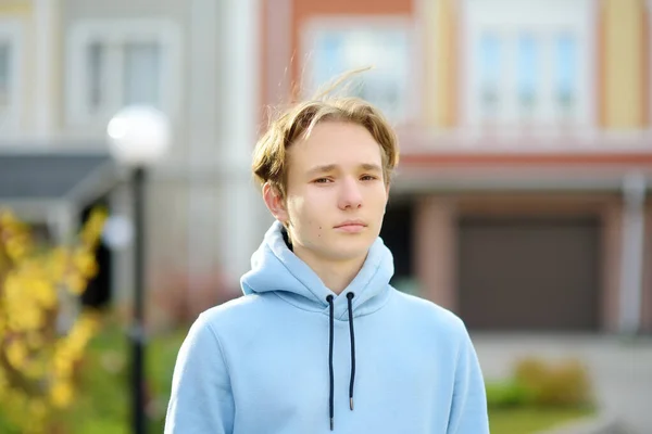 Scowling Teenager Walks City Street Psychology Adolescence Difficulties Growing Psychological — Stock Photo, Image