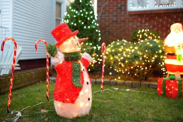 Magically Decorated Courtyard House Christmas New Year Holidays Glowing Figure — Stock Photo, Image
