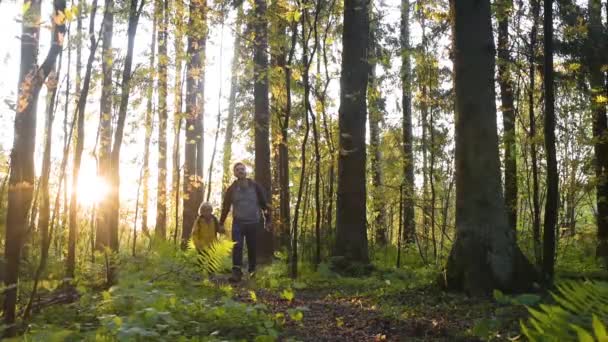 Cute Schoolchild His Mature Father Hiking Together Exploring Nature Little — Stock Video