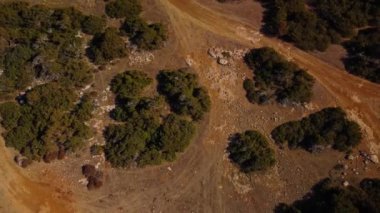 Kıbrıs Rum Kesimi 'nin Afrodit Körfezi yakınlarındaki Akamas Yarımadası Ulusal Parkı' nın üst hava manzarası. Turistler için açık hava macerası için güzel bir yer.