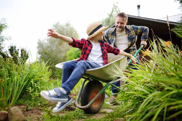 Glücklicher Kleiner Junge Der Sich Einem Warmen Sonnigen Tag Einer — Stockfoto