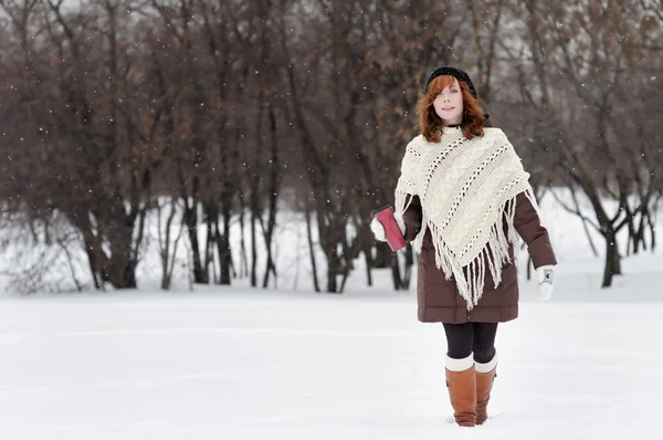 Young beautiful woman in winter park — Stock Photo, Image