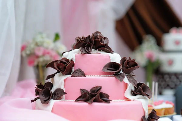 Delicioso bolo de casamento rosa — Fotografia de Stock