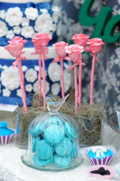 Mesa doce azul elegante — Fotografia de Stock