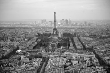 Siyah ve beyaz fotoğraf hava görünümü Paris, Fransa