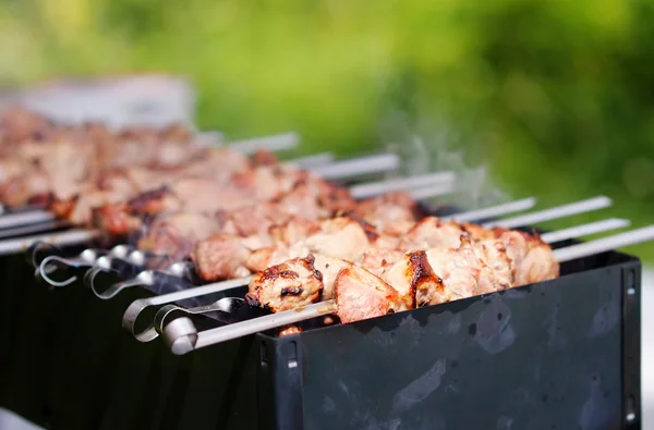 Juicy slices of meat prepare on fire — Stock Photo, Image