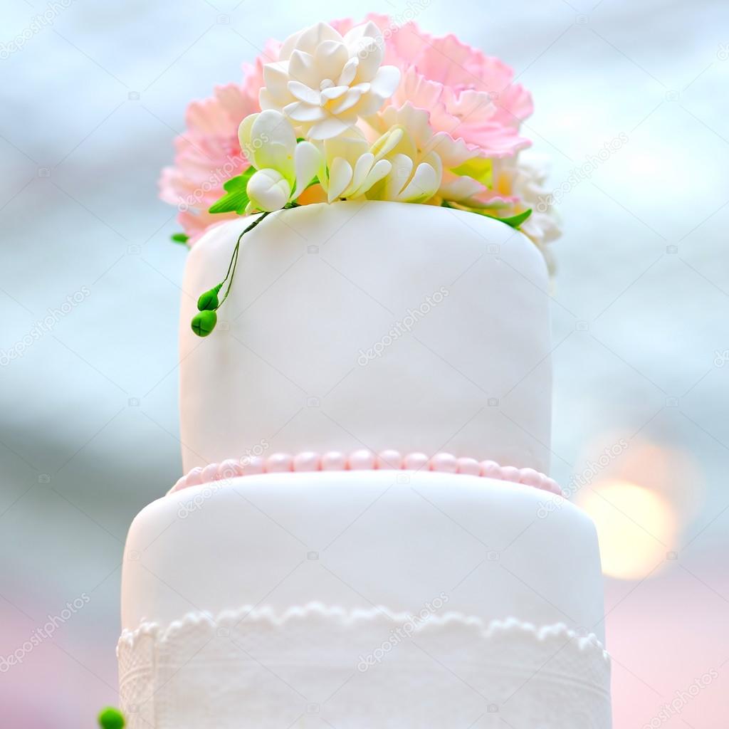 White wedding cake close up photo