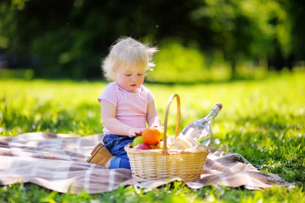 Batole chlapec s piknik v parku — Stock fotografie