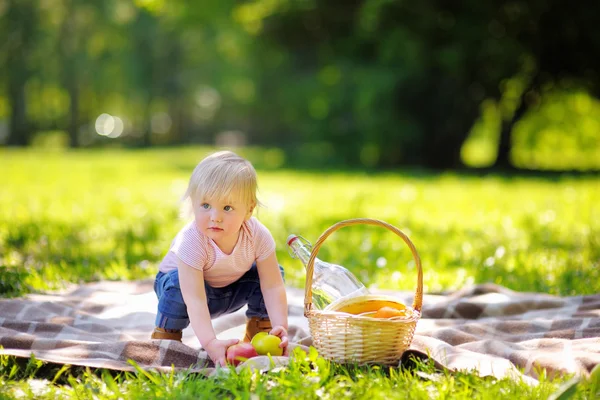 Toddler chłopiec w słoneczny park — Zdjęcie stockowe