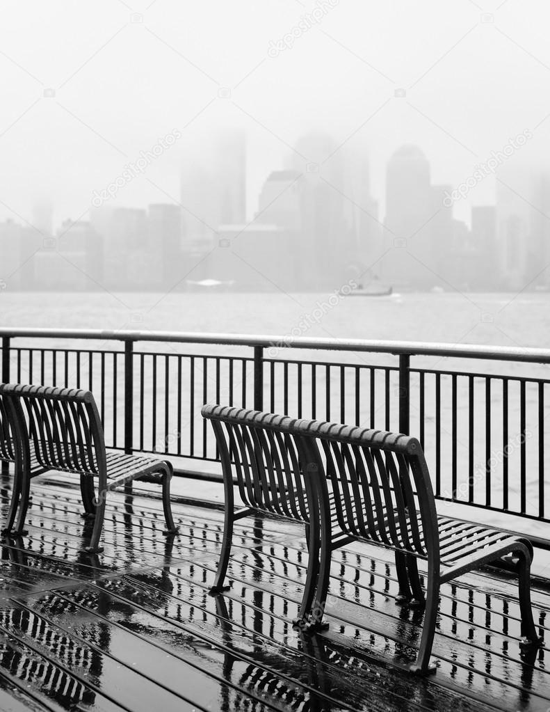 New York City skyline on a rainy day