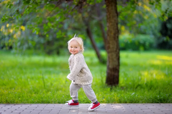 Peuter jongen uitgevoerd in het park — Stockfoto