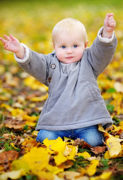 Baby in het najaarspark — Stockfoto