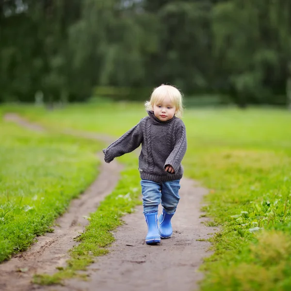 Niño caminando en el día de otoño —  Fotos de Stock