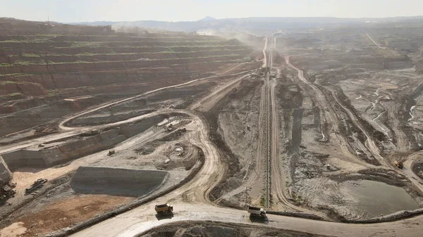 Aerial View Opencast Mining Quarry Lots Machinery Work — Stock Photo, Image