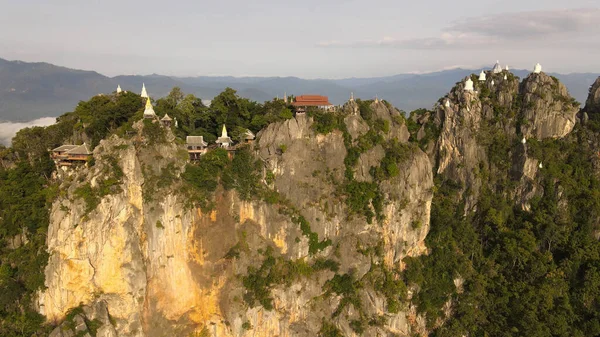 Luchtfoto Van Wat Phra Bat Phu Pha Daeng Witte Pagodes — Stockfoto