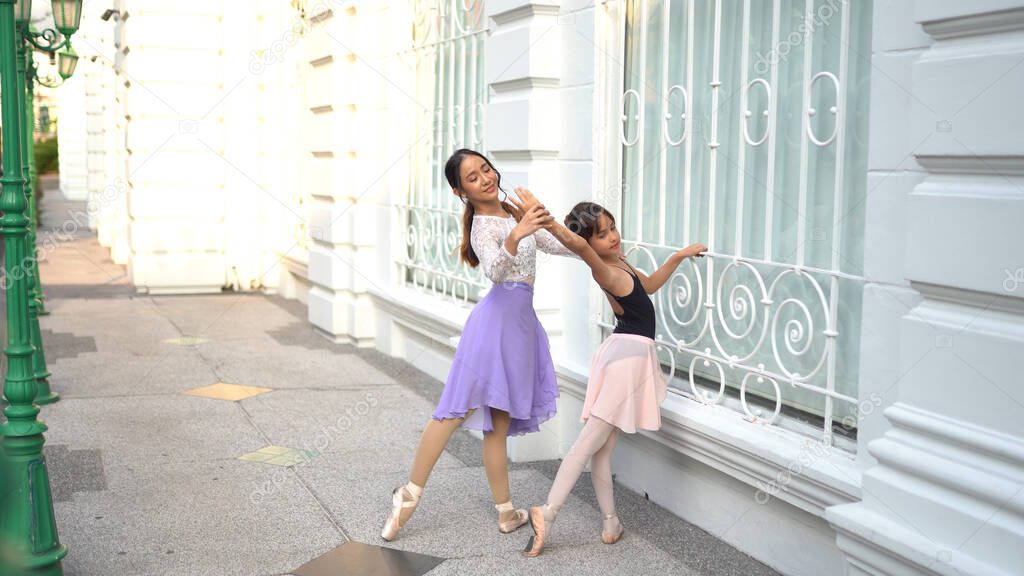 Ballet Dancer Training School in the street