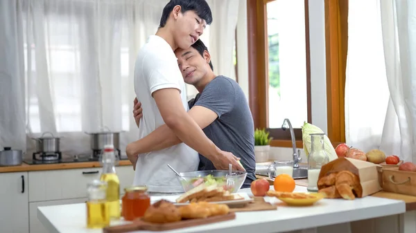 Asiático Gay Pareja Homosexual Cocinar Juntos Cocina — Foto de Stock