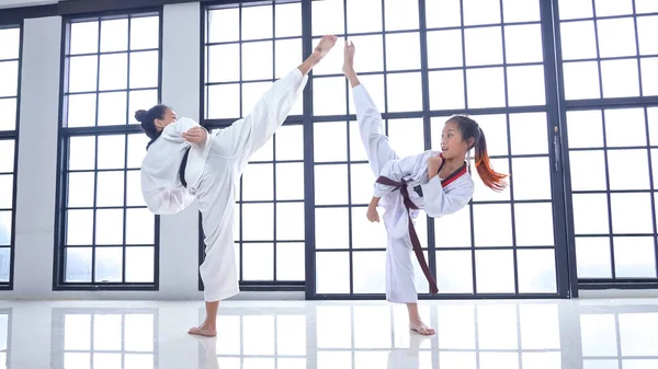 Profesor Enseñando Taekwondo Chica Arte Marcial Coreano —  Fotos de Stock