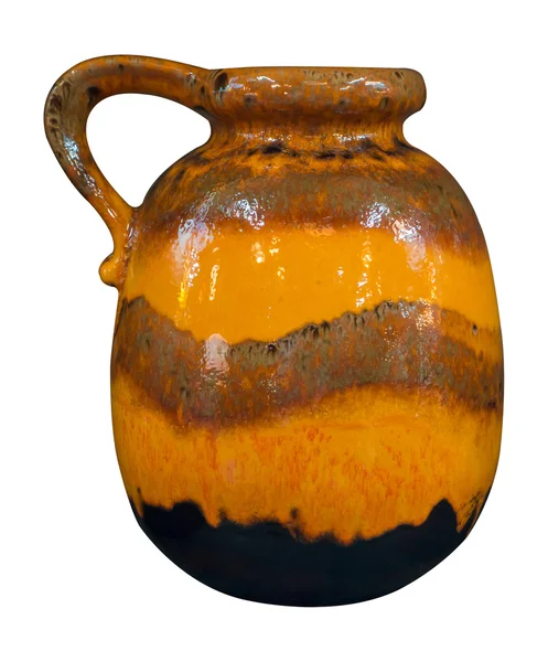 Dekoracyjny ceramiczny wazon żółty na białym tle — Zdjęcie stockowe