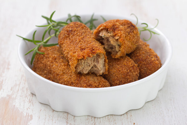 meat croquettes in white dish