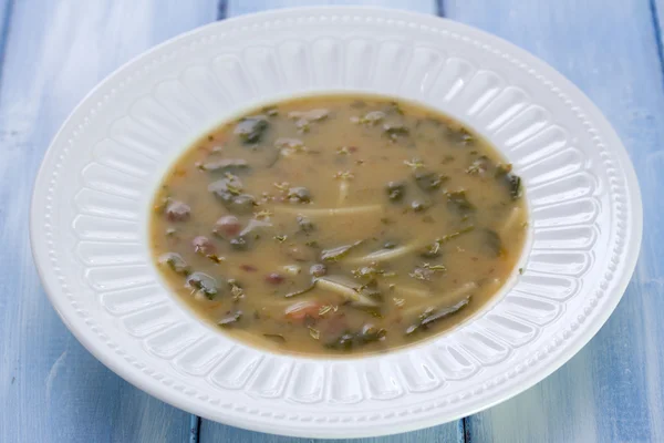 Zuppa di verdure con pasta in piatto bianco — Foto Stock