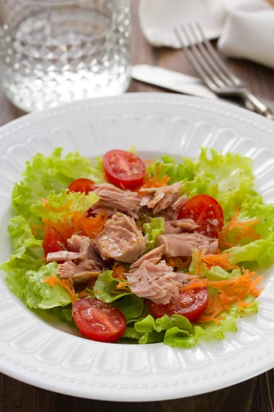 Salada de atum em prato branco — Fotografia de Stock