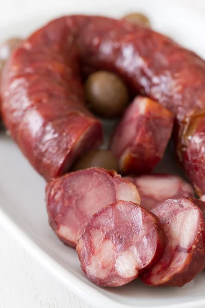 Smoked portuguese sausage chourico — Stock Photo, Image