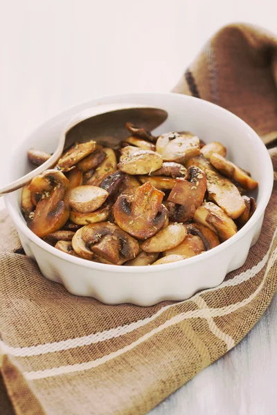 Fried mushroom with spoon — Stock Photo, Image