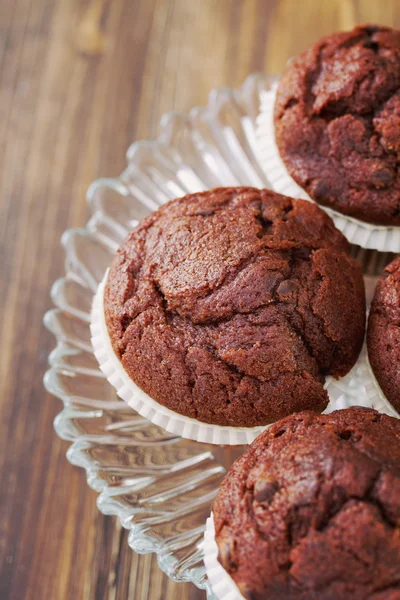 Muffins de chocolate no prato — Fotografia de Stock