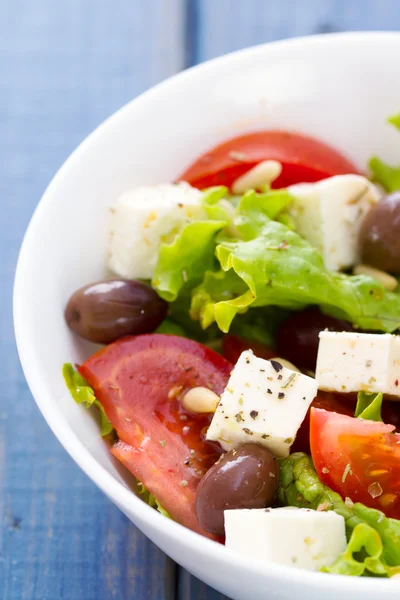 Ensalada de queso con verduras en plato blanco — Foto de Stock