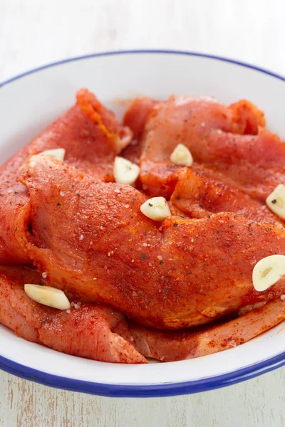 Marinated meat with garlic — Stock Photo, Image