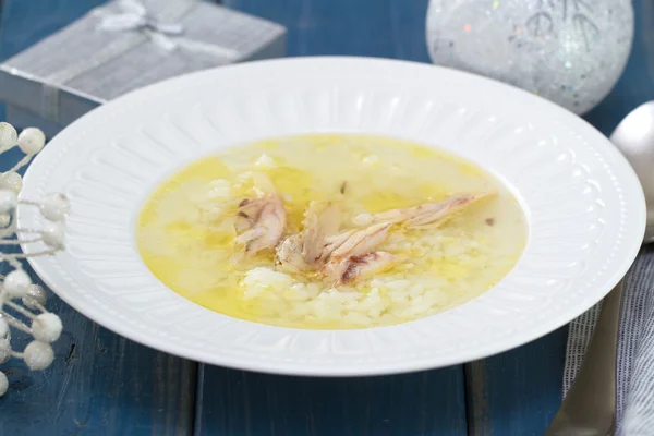 Chicken broth with rice — Stock Photo, Image