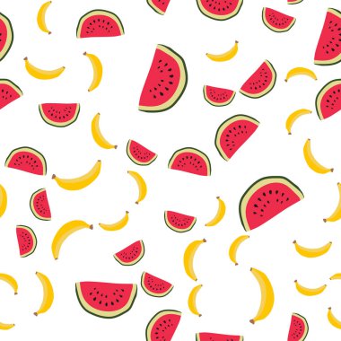 Beyaz arkaplanda vektörsüz çizgi film desenli meyveler