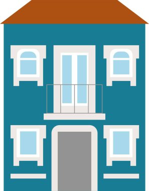 Kırmızı çatılı mavi ev